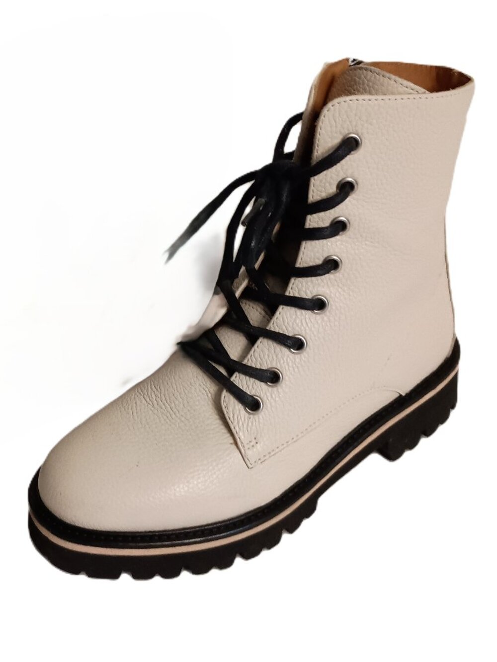 M Gemi Benedetta Leather Combat Boots Sand Beige Women’s Size 6.5 Like New